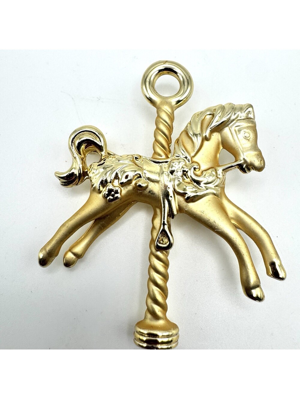 Vintage Style Gold Tone Carousel Rocking horse Brooch Equestrian Whimsy
